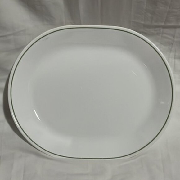 Corelle by Corning 12" Oval Serving Platter White with Green Band - Picture 1 of 5